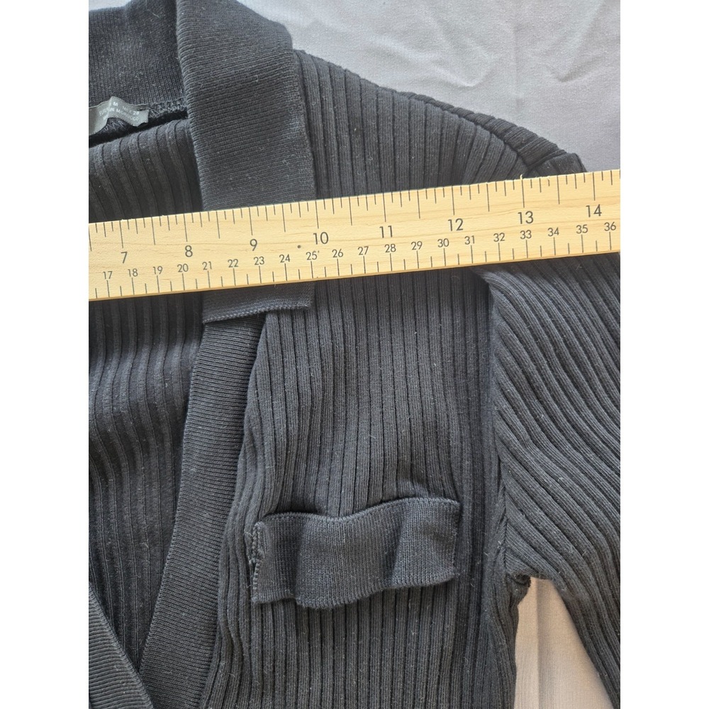 Zara Ribbed Collared Sweater V-Neck Cotton Front Fake Pockets Black Quiet Luxury - Picture 13 of 16